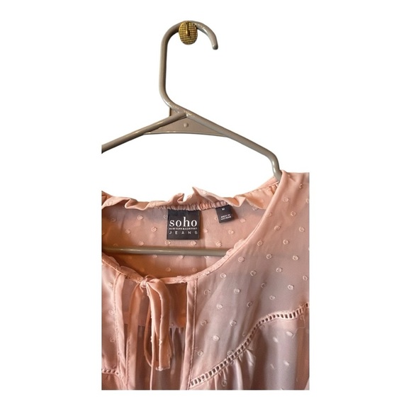 Soho By New York & Co Shirt Women’s Size Large Sheer Blush Pink Polka Dots - Picture 3 of 8